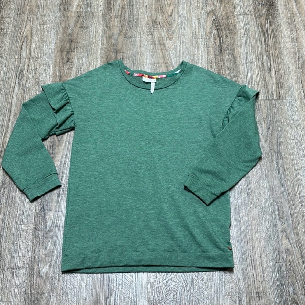 Matilda Jane Girls' Green Ruffle-Shoulder Long Sleeve Top